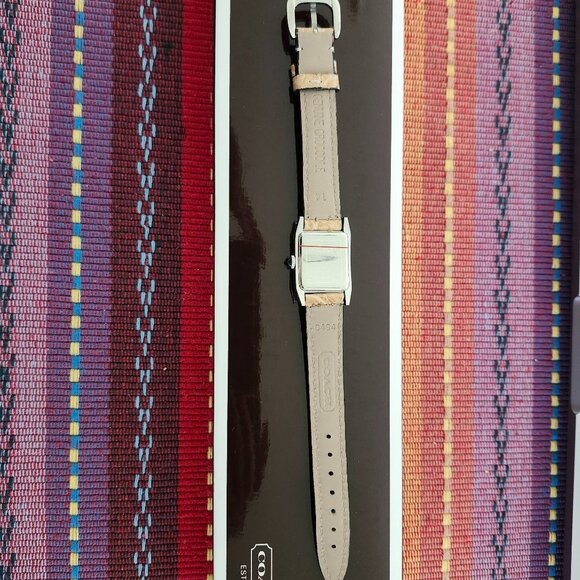 COACH (0241) Swiss Quartz Women's Stainless Tank Watch~Original Crocodile Band - Picture 4 of 14